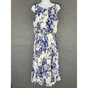 Eliza J Floral Dress‎ Womens Sz 12 Blue Pleated Sleeveless Party Cocktail Dress